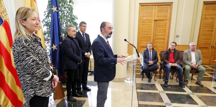 El Presidente de Aragón, Javier Lambán, recibe a los responsables de FINSA y ADEO que emprenden un proyecto común en Platea, Teruel. LUIS CORREAS, Gobierno de Aragón