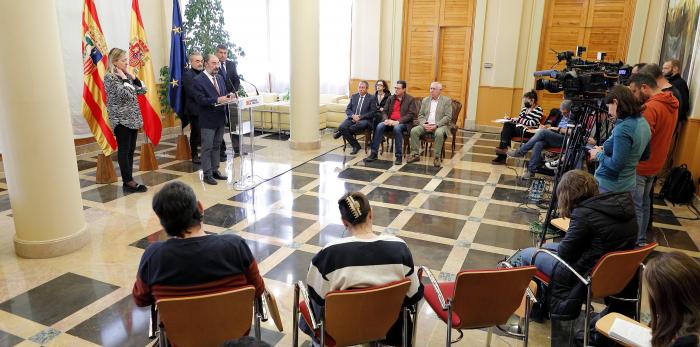 El Presidente de Aragón, Javier Lambán, recibe a los responsables de FINSA y ADEO que emprenden un proyecto común en Platea, Teruel. LUIS CORREAS, Gobierno de Aragón