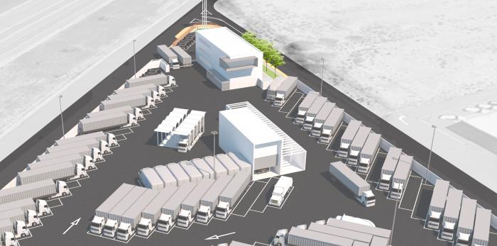 Recreación del futuro complejo de Trucks Stay en Plaza. Trucks Stay