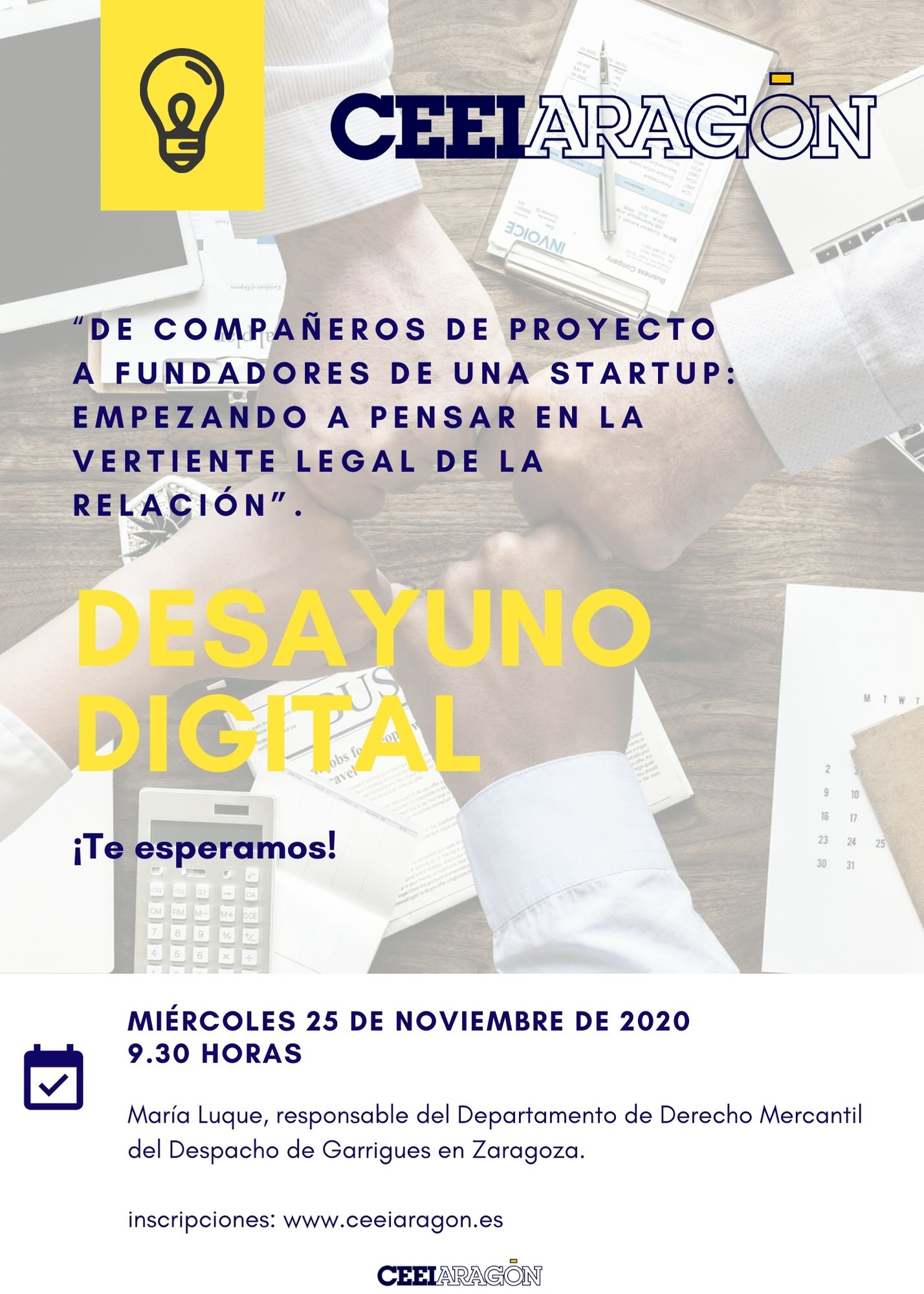 Desayuno digital CEEI “De compañeros de proyecto a fundadores de una startup: empezando a pensar en la vertiente legal de la relación”